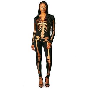 TIPSY ELVES GOLD SKELETON BODYSUIT HALLOWEEN COSTUME  Women's Size Large ‎ NEW!!